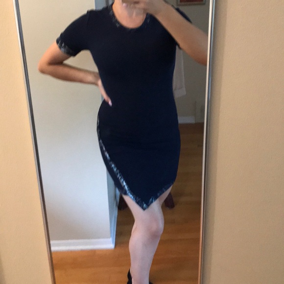 Little short sleeves navy and sparkly silver dress - Picture 3 of 4